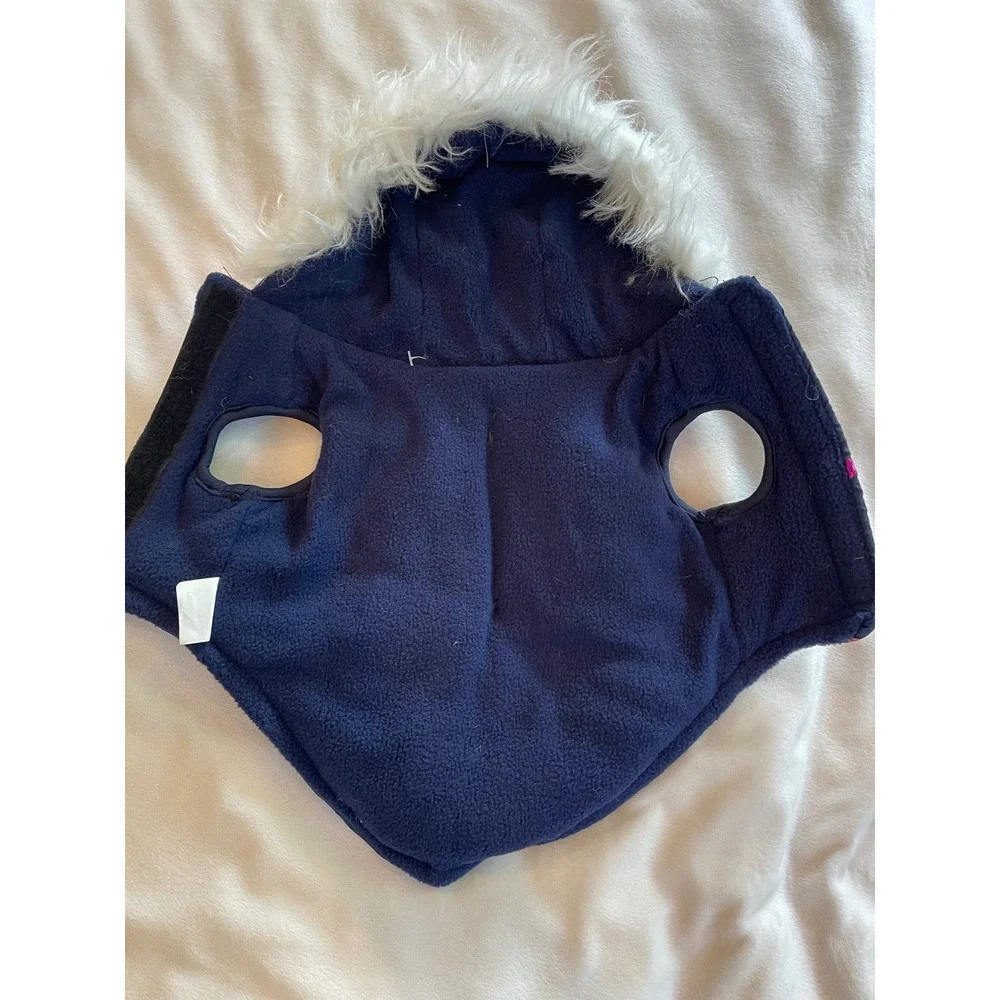 Romeo & Minx Navy Blue Polka Dot Pet Puffer Coat Faux Fur Hood Small NWT